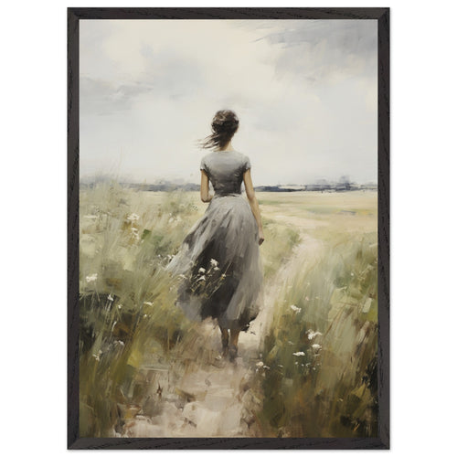 Artfulprints Poster met Lijst Woman in flowerfield   - 50x70 cm - Groen