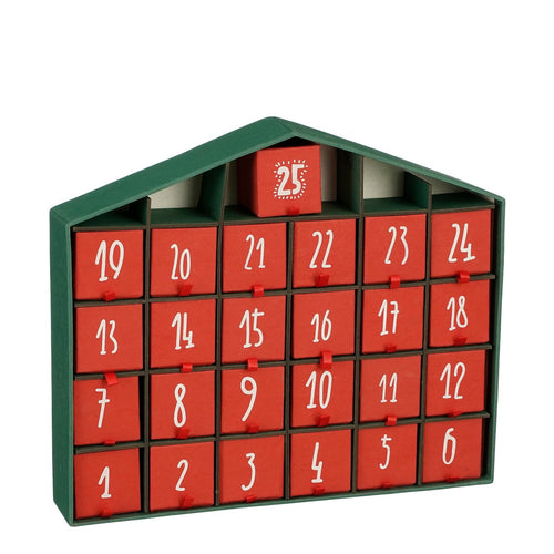 House of Seasons Adventskalender - L5 x B33 x H28 cm - Gerecycled Papier - Rood, Groen