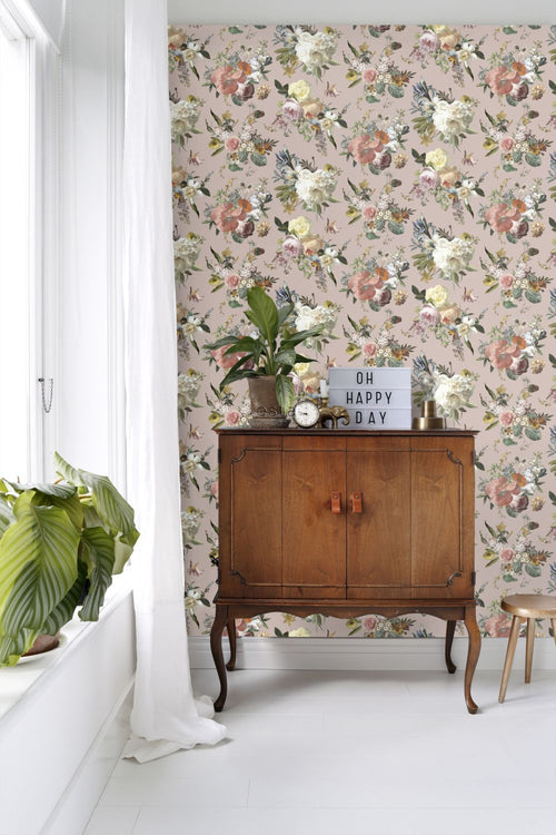 ESTAhome behang vintage bloemen oudroze - 53 cm x 10.05 m - 139367