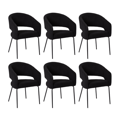 Furnhouse eetkamerstoelen armleuning Natalie - Zwart - Stof (Bouclé) - Set van 6