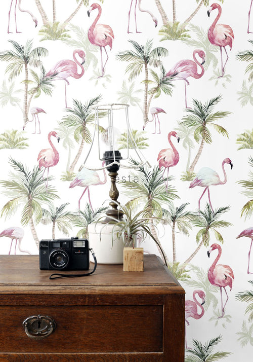 ESTAhome XXL behang flamingo's roze - 50 x 900 cm - 158844 - vtwonen shop