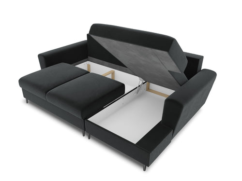 Cosmopolitan Design Converteerbare hoekbank rechts met opbergdoos Kyoto 4-zits, flueel, donkergrijs - 145x241x88cm