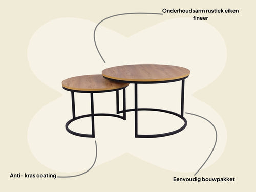 MaximaVida ronde salontafel set Kiev XL 75 cm -  rustiek eikenhout fineer