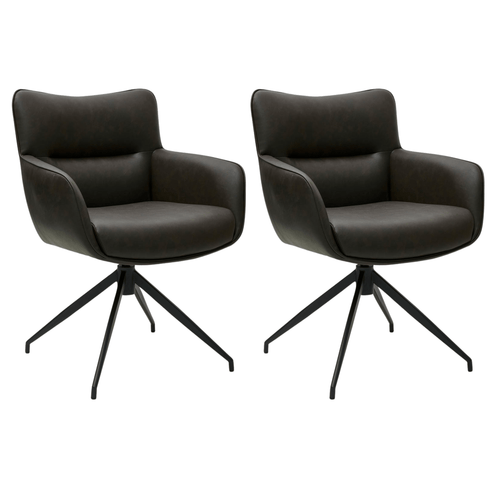 Furnhouse eetkamerstoelen armleuning Jessica - Donkerbruin - Kunstleer - Set van 2
