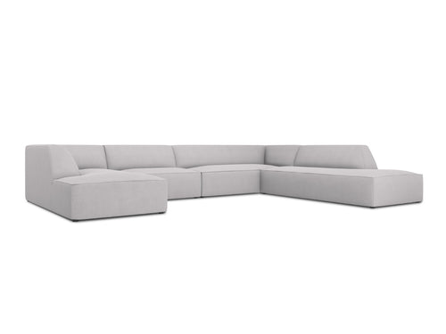 Micadoni Panoramische hoekbank rechts Ruby 7-zits, structurele stof, lichtgrijs - 273x366x69cm