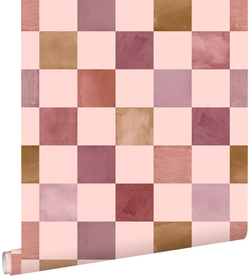 ESTAhome behang geblokt motief paars en donker rood - 50 x 900 cm - 132177