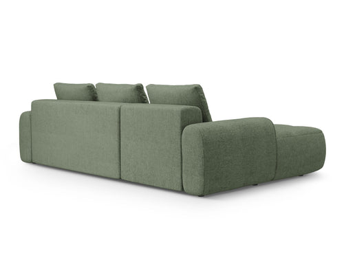 Cosmopolitan Design Uitklapbare hoekbank links met opbergdoos Linz 3-zits, structurele stof donker olijfgroen - 142x275x84cm