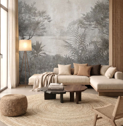 Sanders & Sanders fotobehang landschap met een meer grijs - 375 x 270 cm - 601442