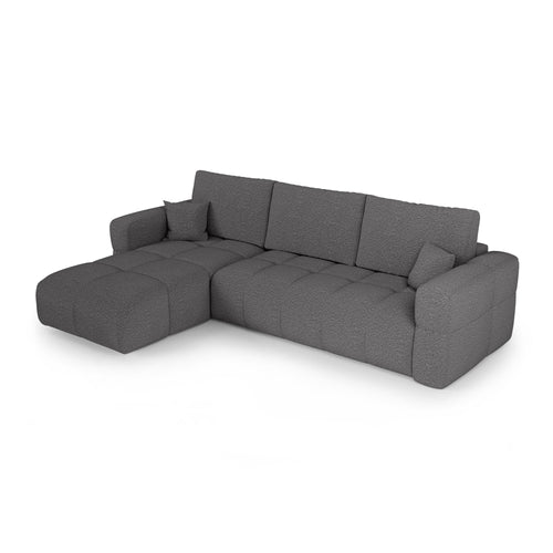 Premium Interiors - Linkshoekbank met slaapfunctie en opbergruimte VIBE - bouclé-stof grafietgrijs 286cm