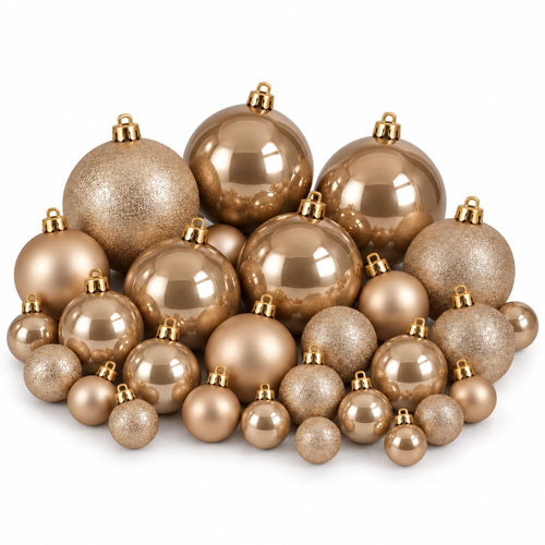 Mica Decorations Bal Onbreekbaar Lichtbruin 46 Stuks - Kerstballen Set van Gerecycled Polystyreen - Onbreekbare Kerstballen voor Kerstboom - Diameter