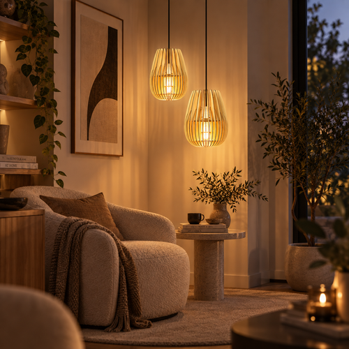 Bomerango Halley S houten hanglamp small - met koordset zwart - Ø 25 cm
