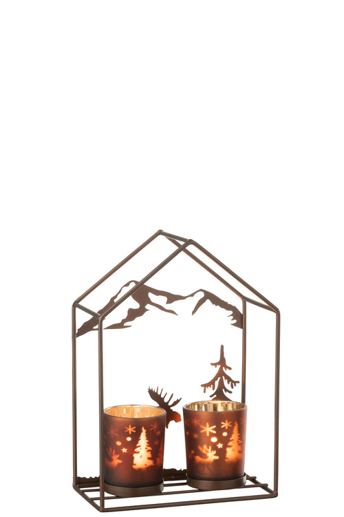J-Line theelichthouder 2 Glazen - ijzer - bruin - vtwonen shop