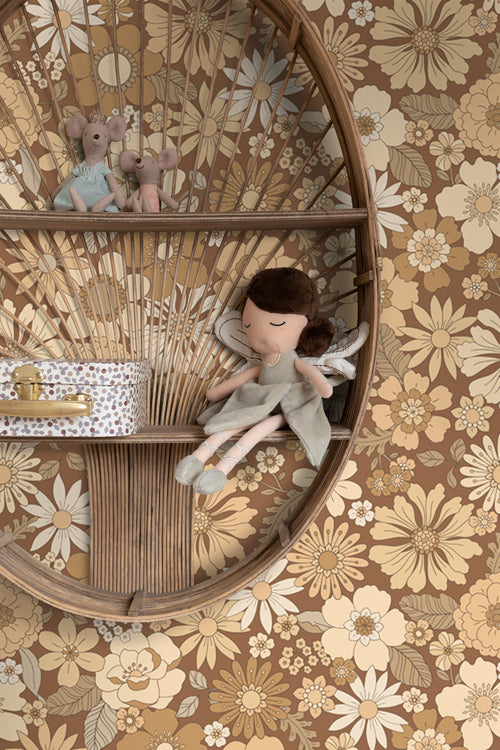 ESTAhome behang retro bloemen beige en bruin - 50 x 900 cm - 130965 - vtwonen shop