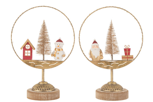 J-Line decoratie Cirkel Kestman/Sneeuwman - goud/roest - 2 stuks - LED lichtjes - vtwonen shop
