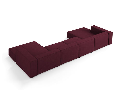Cosmopolitan Design Panoramische bank Arendal 6-zits, chenille met ribbeleffect, robijn - 166x364x70cm