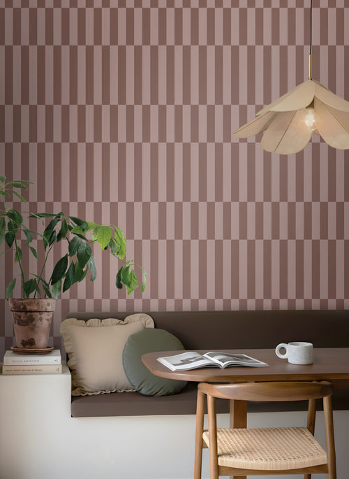 ESTAhome behang strepen bruin en mauve paars - 53 cm x 10.05 m - 131215