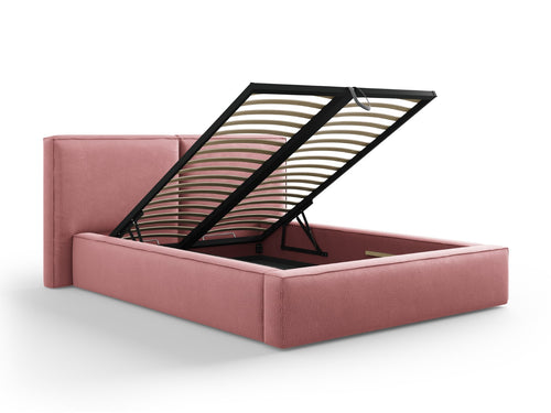 Cosmopolitan Design Opbergbed met dubbel hoofdbord Arendal 140x200cm, structurele stof, roze - 228x194x97.5cm