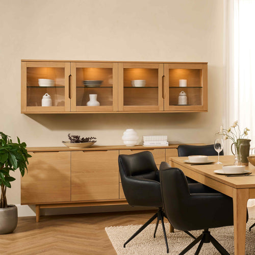Furnhouse 4-deurs wandkast Kerteminde - Natuurlijk eikenhout - MDF, Eikenfineer, Glas - 37x213x60