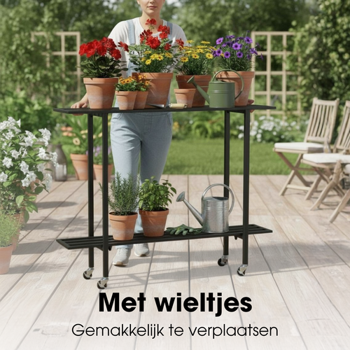 Mica Decorations Greenrax Plantenstandaard - Plantenrek met Wieltjes - Plantentafel voor Kamerplanten 90 x 22 x 75 cm - Plantentafeltje voor Binnen -