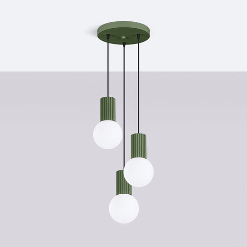 Sollux Lighting Hanglamp HALO 3P olijfgroen - 25x25x125cm