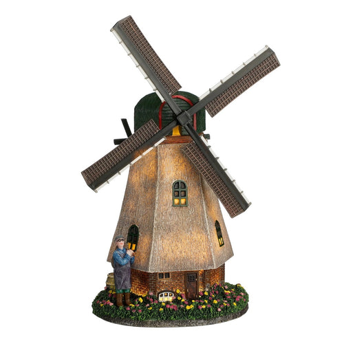 Luville Zaanse Molen Kerstdorpminiatuur - Kerstversiering met Draaiende Wieken en Warm Wit LED-licht - Kerst Decoratie voor je Polderdorp - Werkt op