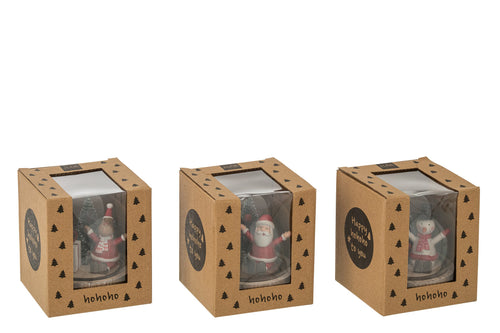 J-Line Decoratieve stolp Kerstman/Rendier/Sneeuwman - hout/glas - mix - 3 st. - LED lichtjes