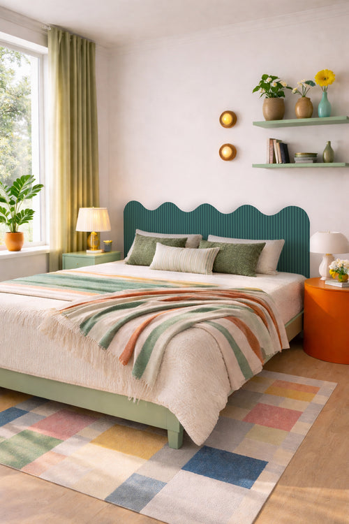 Gestoffeerd hoofdbord met golvende vorm 160x73,5 cm