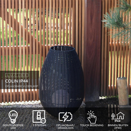 Lucide vloerlamp COLIN IP44 - Geïntegreerde LED - Zwart - vtwonen shop