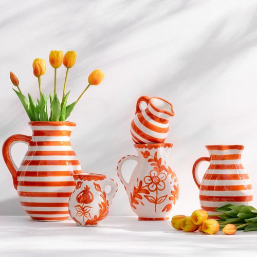 J-Line kruik Granada Stripes - keramiek - wit/oranje - medium - vtwonen shop