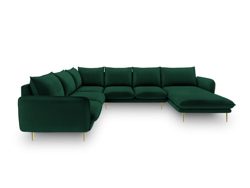 Cosmopolitan Design Panoramische hoekbank links Vienna 7-zits, flueel, flessengroen - 235x330x95cm