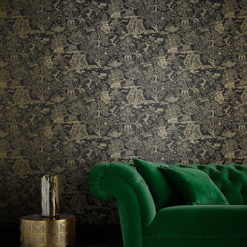 Graham & Brown Vliesbehang - Basuto Zwart & Goud
