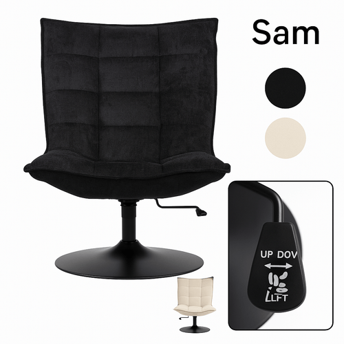 FurniLux Fauteuil Sam Black van  - Stof - Met en ronde voet - Verstelbaar en draaibaar - 100% polyester - 76 x 81 x 109cm - vtwonen shop