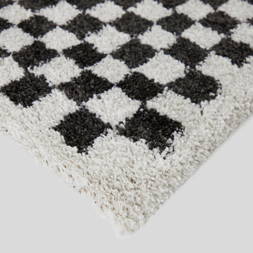 AFK Living vloerkleed Checkers - shaggy - zwart - 200 x 290 cm