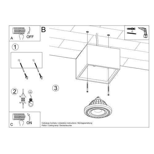 Sollux Lighting Plafondlamp QUATRO 1 beton - 14x14x9cm