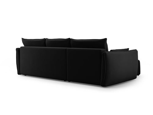 Cosmopolitan Design Converteerbare hoekbank rechts met opbergdoos Matera 4-zits, flueel zwart - 173x253x86cm