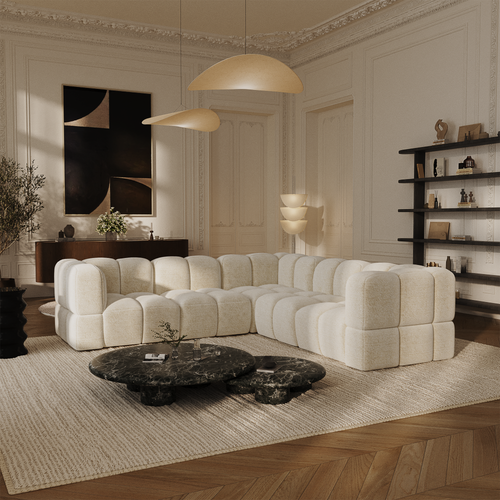 Sia Home - Modulaire panoramische hoekbank links NUBI - Fluweel met structuur - Crème - 570cm