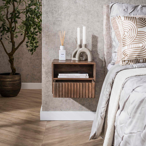 Giga Meubel Nachtkastje Carve - Bruin Acaciahout - 35x30x25cm - vtwonen shop