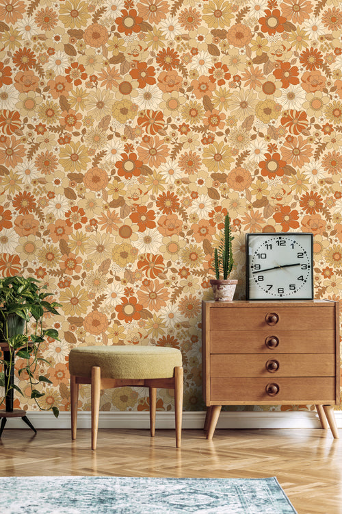 ESTAhome behang retro bloemen oranje - 53 cm x 10.05 m - 130963 - vtwonen shop
