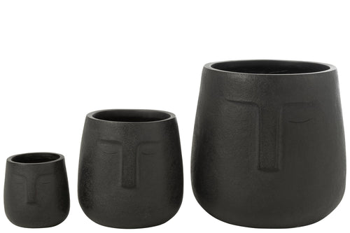 J-Line bloempot Misty - keramiek - zwart - 3 stuks - Ø 37 cm