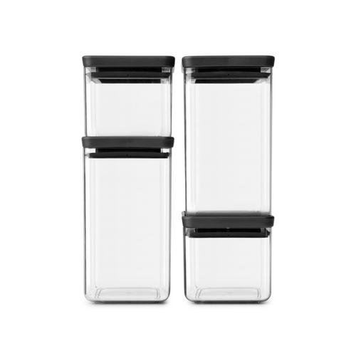 Brabantia Set van 4 stapelbare voorraadbussen, 2x 0,7 liter en 2x 1,6 liter, TASTY+ - Dark Grey
