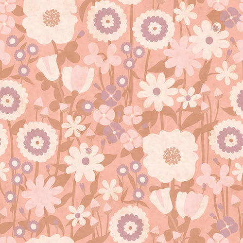 ESTAhome behang retro bloemen roze, paars en beige - 50 x 900 cm - 132159