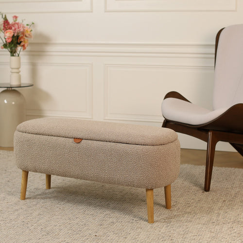 Nolon Juna bankje met opbergruimte bouclé taupe - 95 x 37 cm