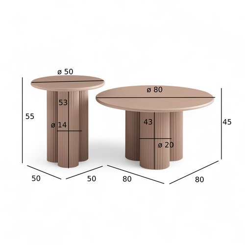 Furnhouse salontafel set Flow - Mokkamousse - Ø 50/80 cm