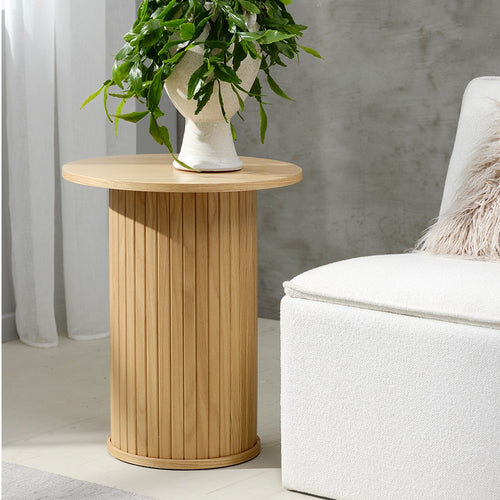 Olivine Lenn houten bijzettafel naturel - Ø50 cm - vtwonen shop