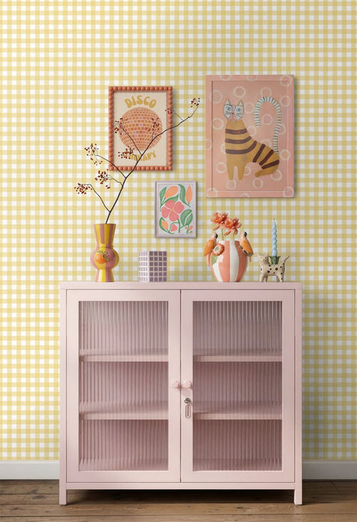 ESTAhome behang geblokt motief geel - 50 x 900 cm - 132129