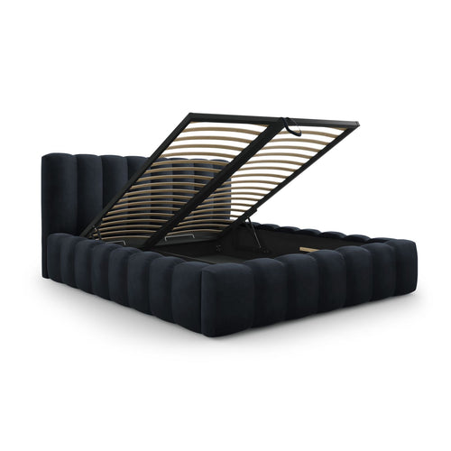 Cosmopolitan Design - Opbergbed met hoofdeinde Palma 200x140cm flueel donkerblauw - 230x165x94cm
