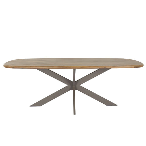 DÉJA Tuintafel Modena - Deens Ovaal, Naturel Acaciahout & Taupe Metaal - 220x110x77cm, Design Tafel voor 4-6 Personen, Weerbestendig & Duurzaam