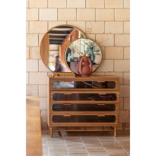 Dutchbone Caroun Spiegel/ Wandspiegel Rond Middel 60x60 Hout - Bruin - vtwonen shop