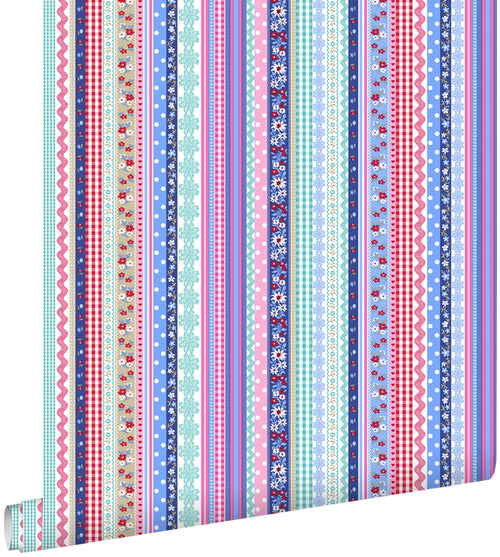 ESTAhome behang lintjes lichtblauw en roze - 53 cm x 10.05 m - 138140