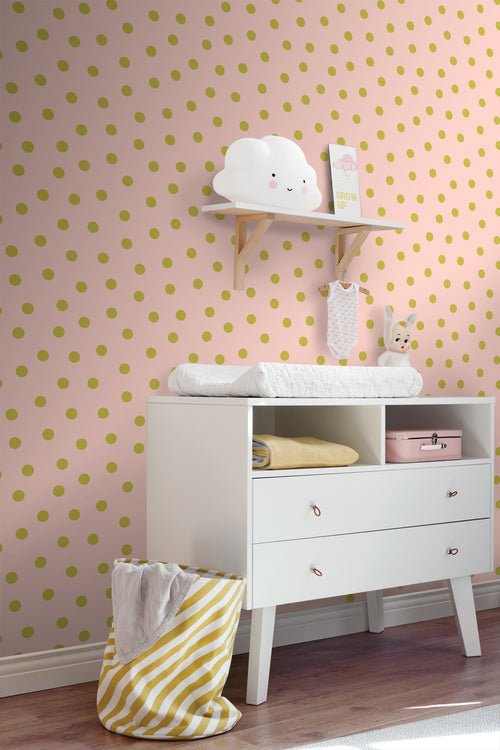 ESTAhome behang stippen roze en groen - 50 x 900 cm - 131576 - vtwonen shop